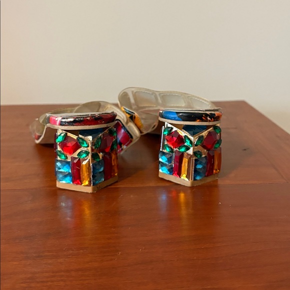 Fashion Nova Colorful Jeweled Block Heel Sandals | Clear Strap Statement Heels - Picture 7 of 9